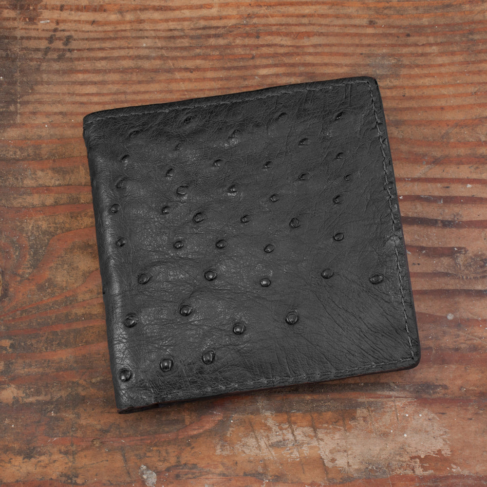 Black Ostrich Skin Hipster Leather Wallet