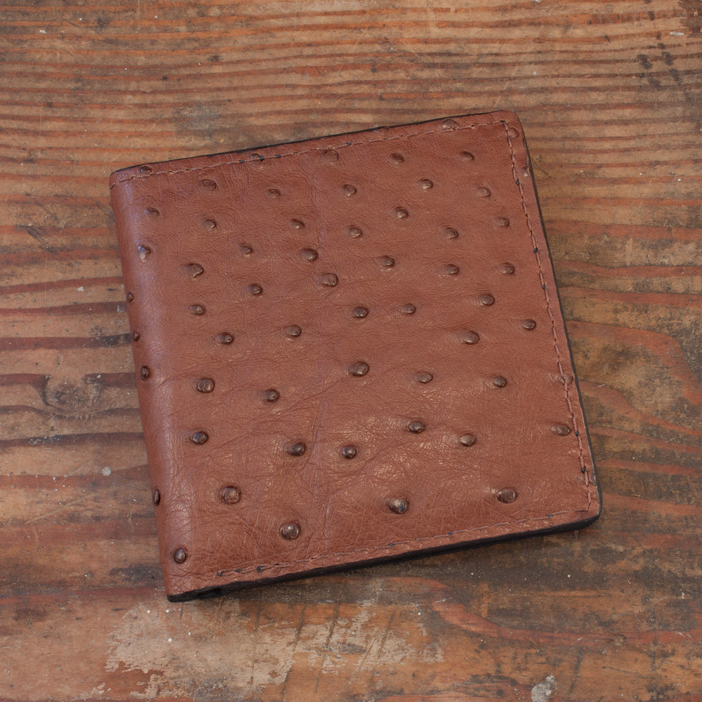 Brown Ostrich Leather Hipster 12 card slots wallet