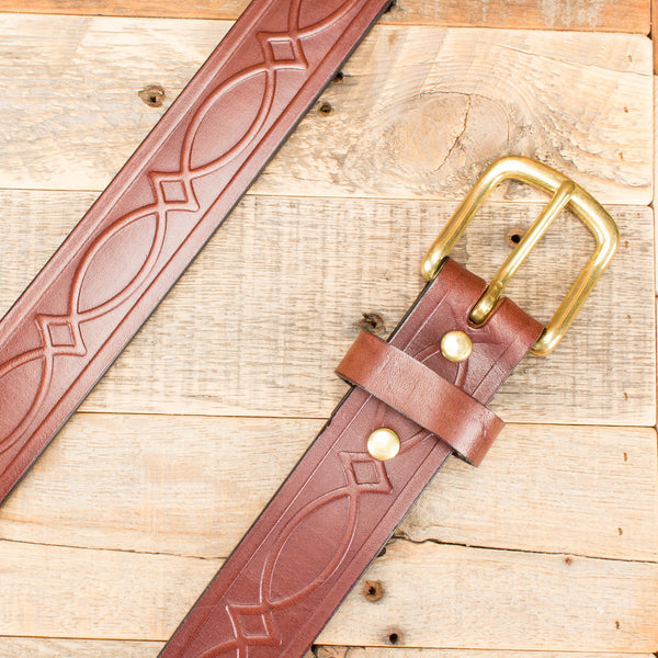 Brown Kent Embossed English Bridle Leather Belt Yoder Leather Company