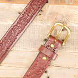 Brown Oak Leaf Embossed Belt