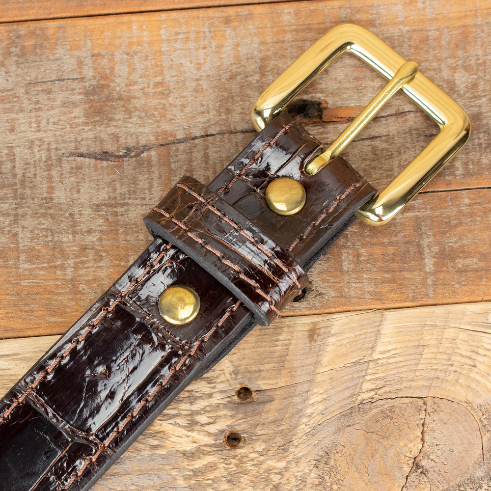 Brown Glossy Alligator Belt Strap 1