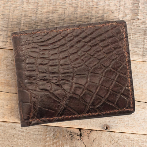 Brown Alligator Skin Bifold Leather Wallet