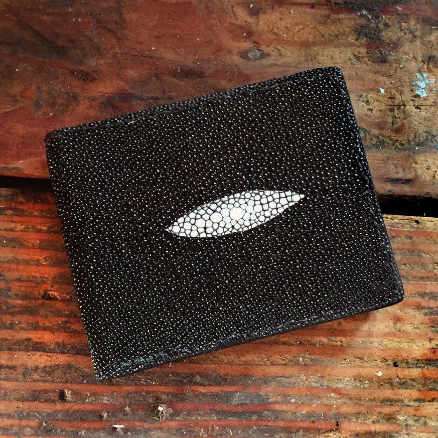 Black Long White Pearl Stingray Leather Men's Wallet