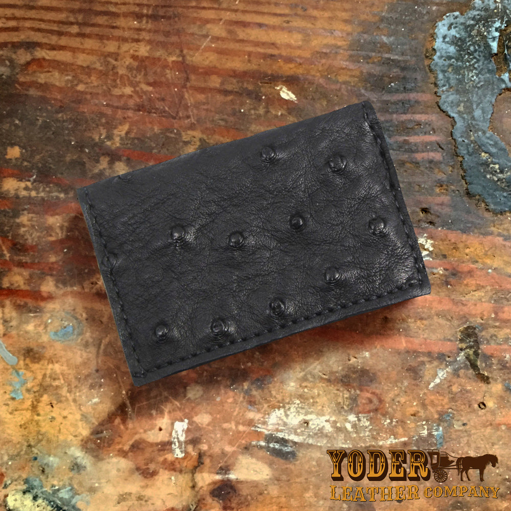 Black Ostrich Print Leather Card Holder