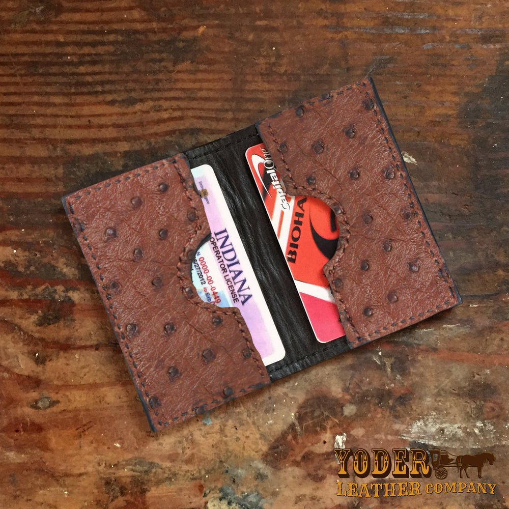 Ostrich Leather Vertical Card Holder, Magenta 