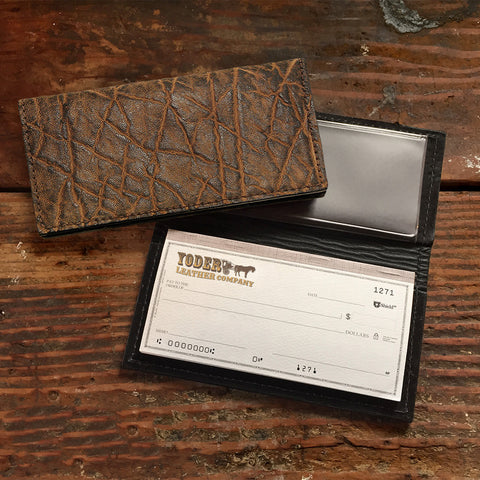 Rustic Brown Elephant Hide Checkbook Cover