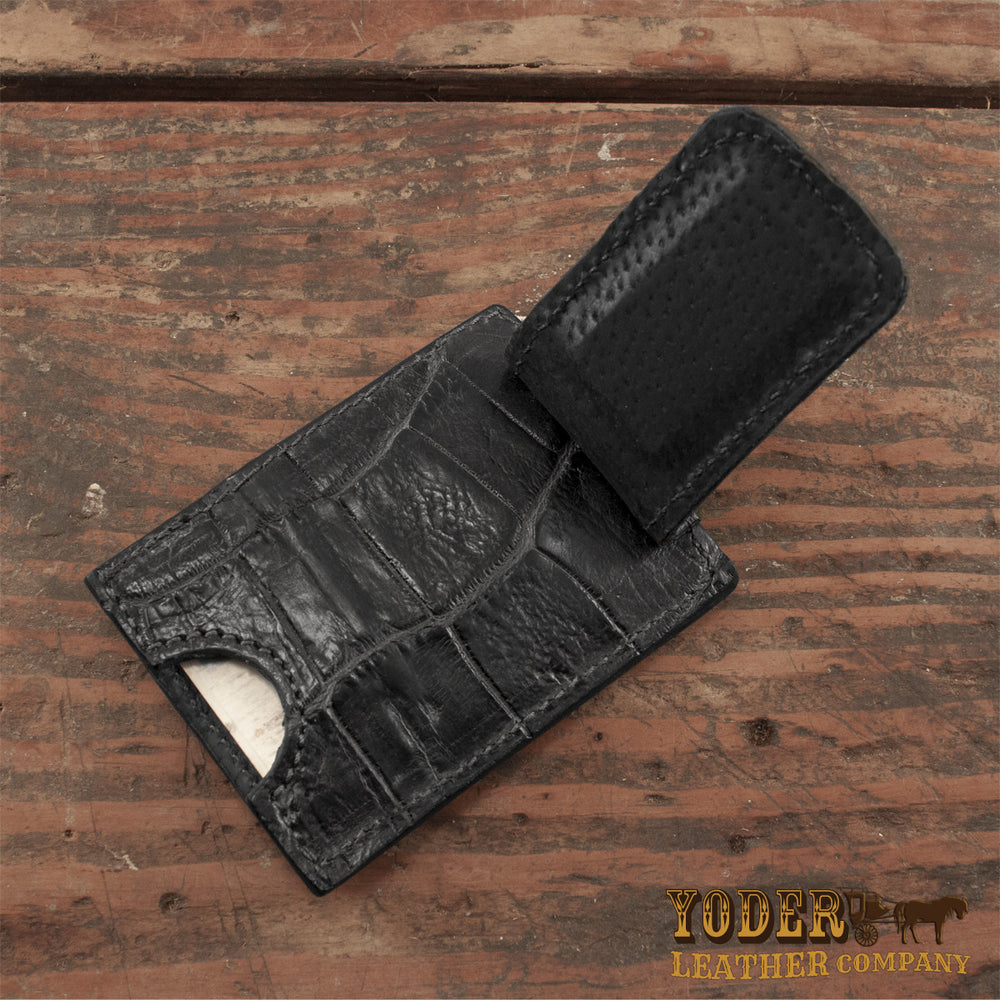 Slim Black Alligator Front Pocket Money Clip Card Holder Pouch Wallet