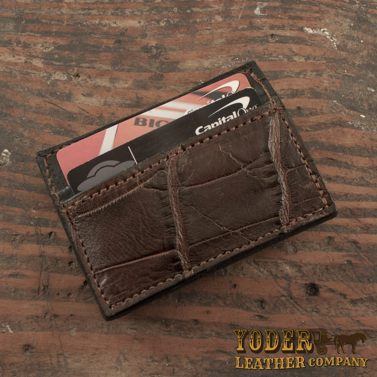 Alligator Matte Brown Clip Wallet-Yoder Leather Company