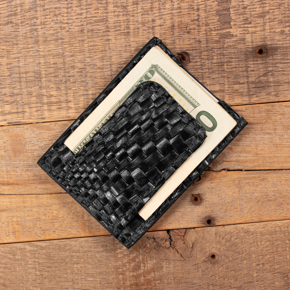 Basket Weave Black Clip Wallet