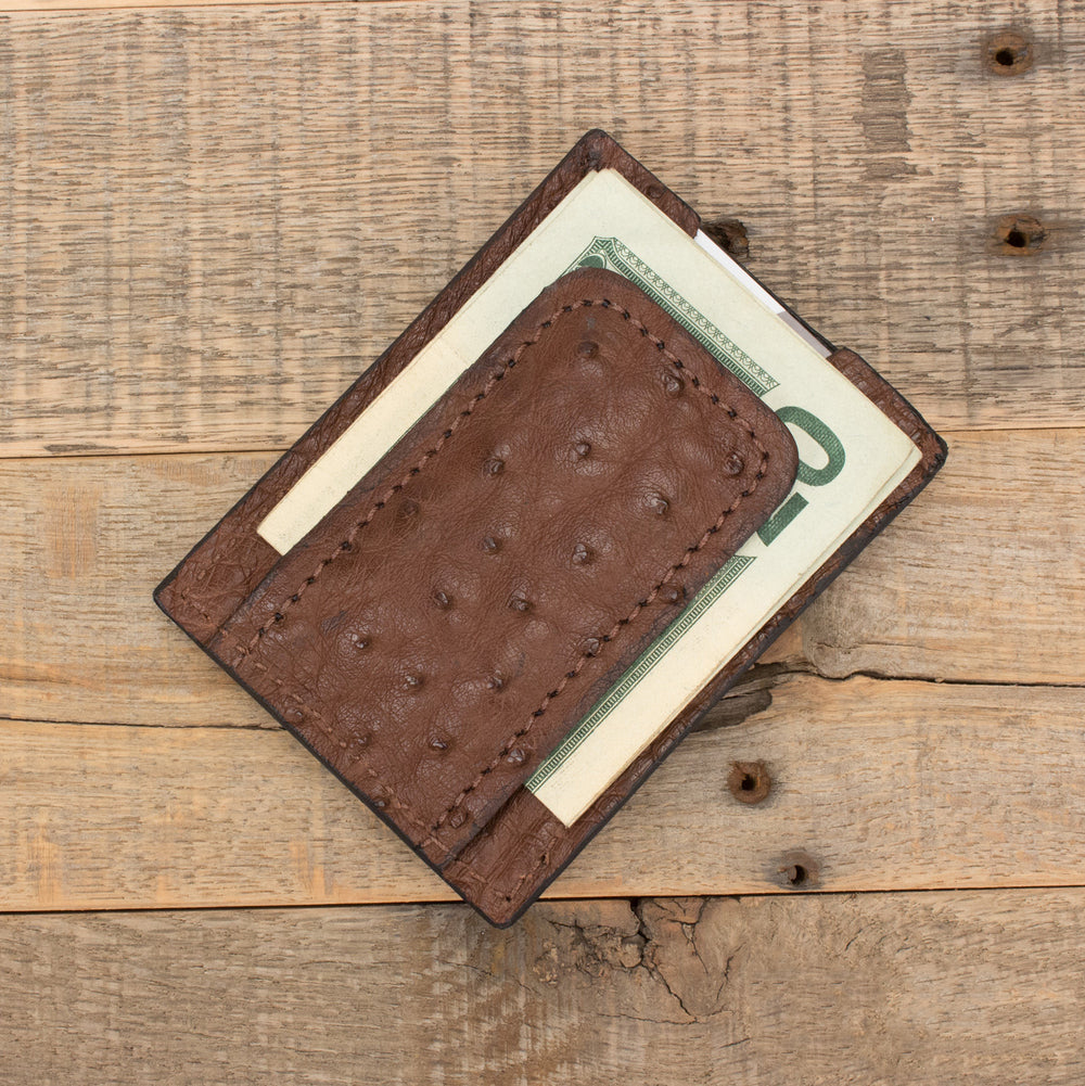 Brown Ostrich Skin Magnetic Money Clip