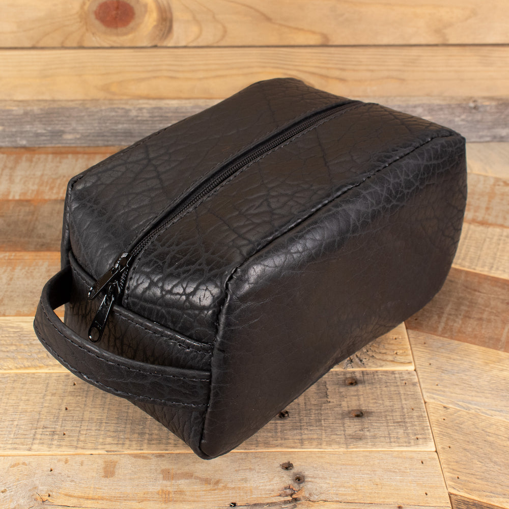 Luxury black leather toiletry bag