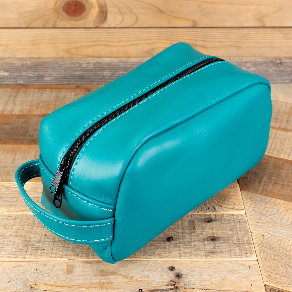 Turquoise Cowhide Leather Cosmetic Makeup Bag – Yoder Leather Company