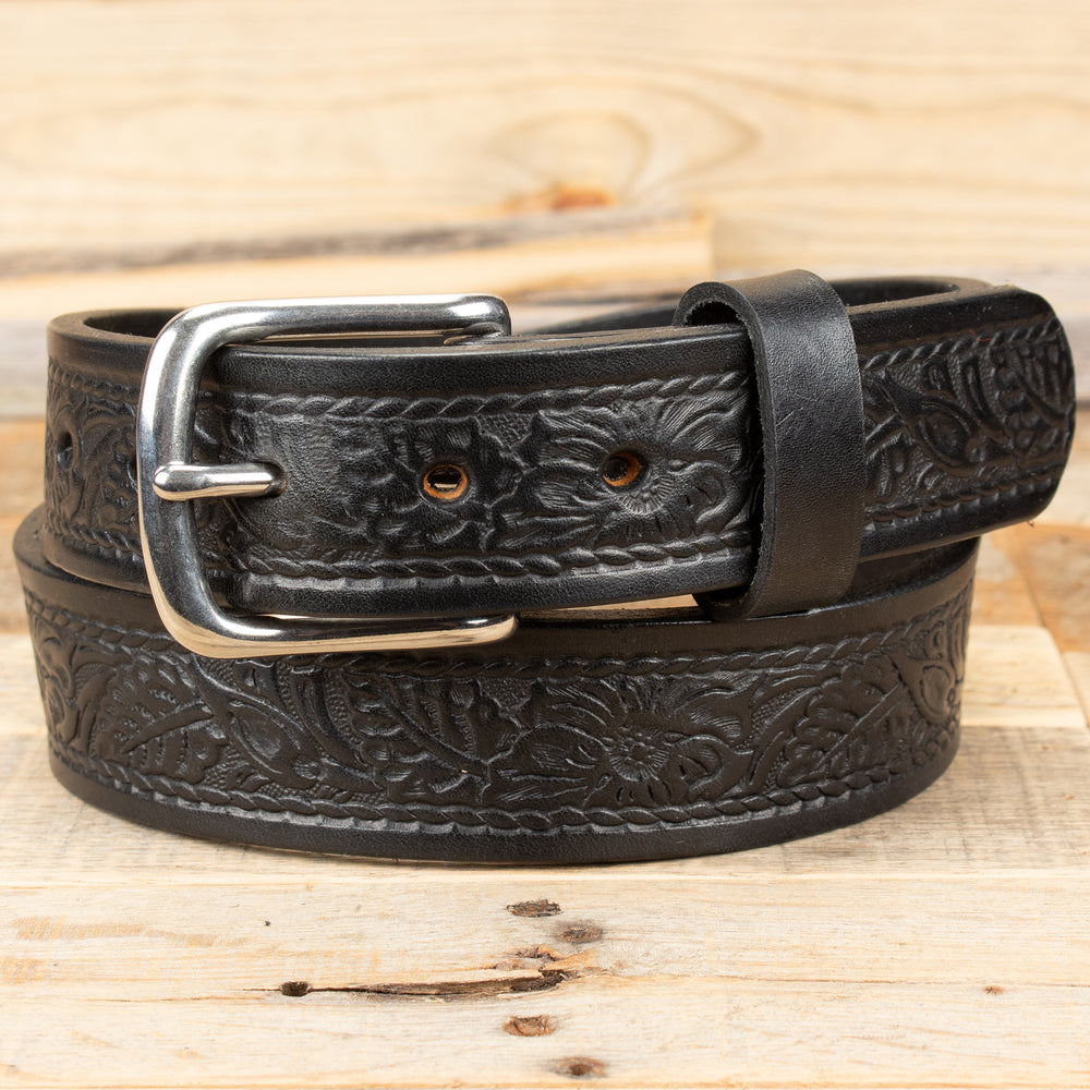 Black Rope Floral Leather Belt