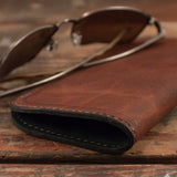 Brown leather soft eyeglass case