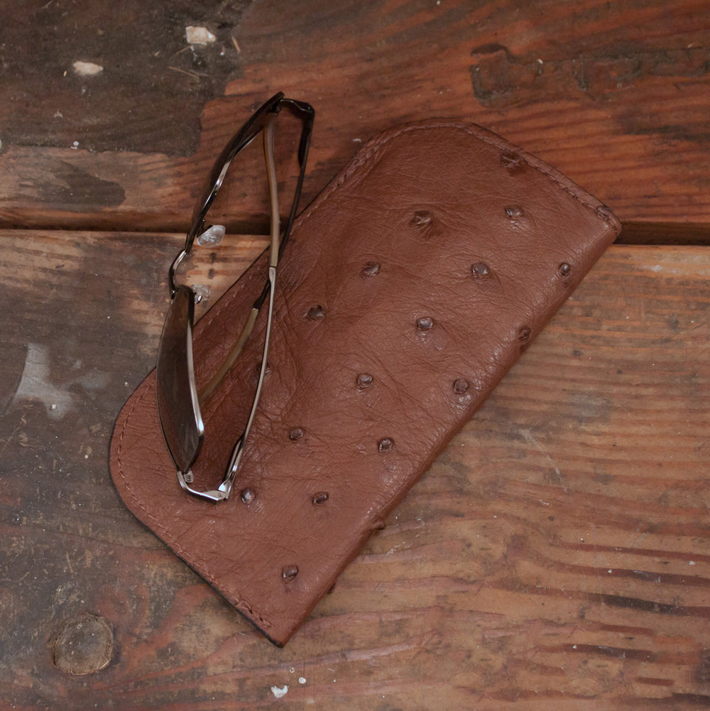 Brown Ostrich Leather Glasses Case