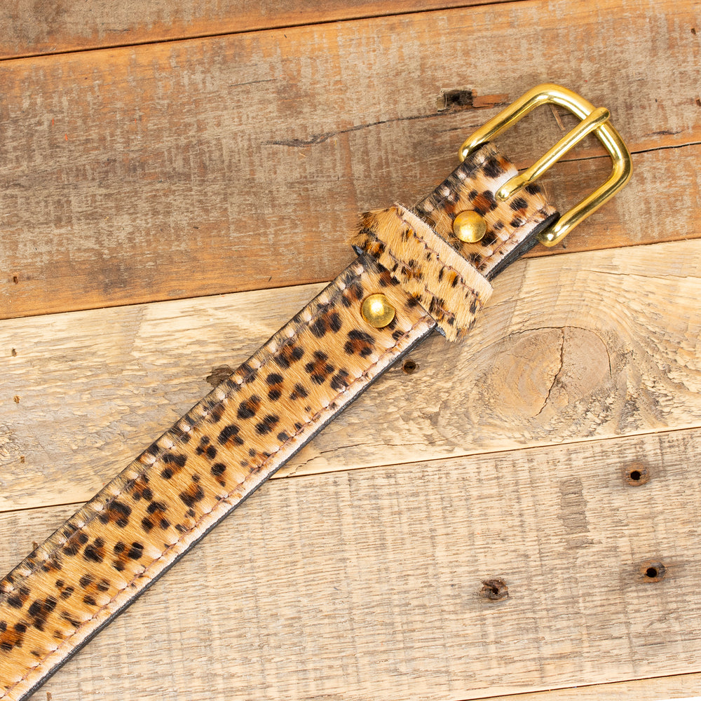 Leopard print leather belt