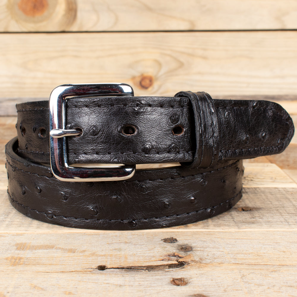 Black Ostrich Leather Belt - Handmade Amish Belt – Yoder Leather