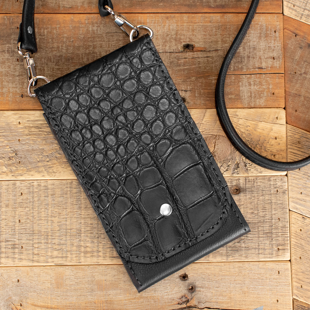 Slim Black Alligator Front Pocket Money Clip Card Holder Pouch