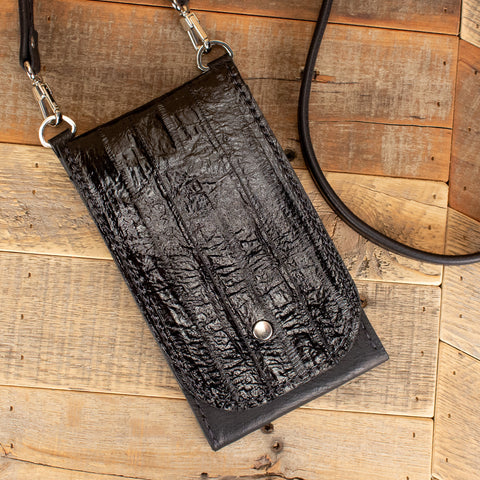 Women's Black Eel Leather Phone Wallet