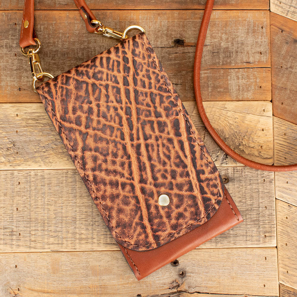 Women's Rustic Brown Elephant Leather Phone Wallet