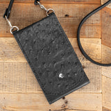 Women's Black Ostrich Leather Phone Wallet