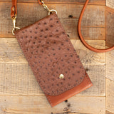 Women's Rustic Brown Ostrich Leather Phone Wallet