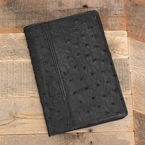 Black Ostrich Leather Notepad Padfolio