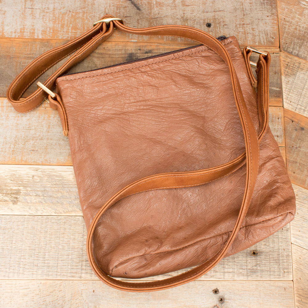 Genuine Crossbody Ostrich Brown Purse Handbag Leather Handmade in USA