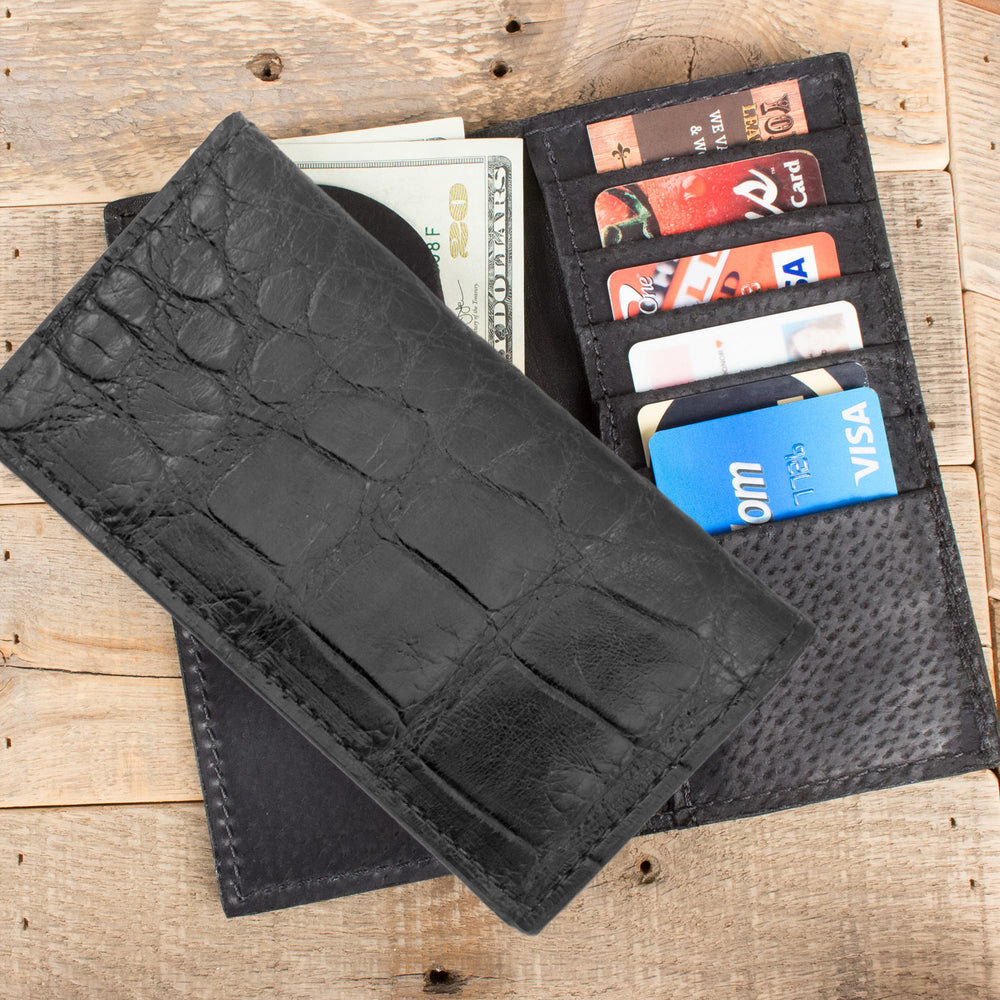 Men's Tri-Fold Alligator Leather Wallet Black Gloss