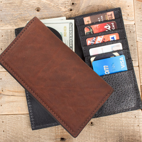 Brown Cowhide Checkbook Wallet