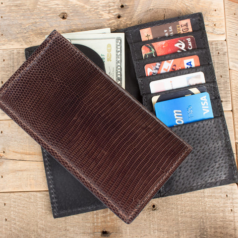 Brown Lizard Skin Checkbook Wallet