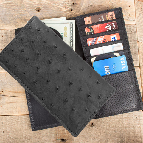 Black Ostrich Leather Checkbook Wallet