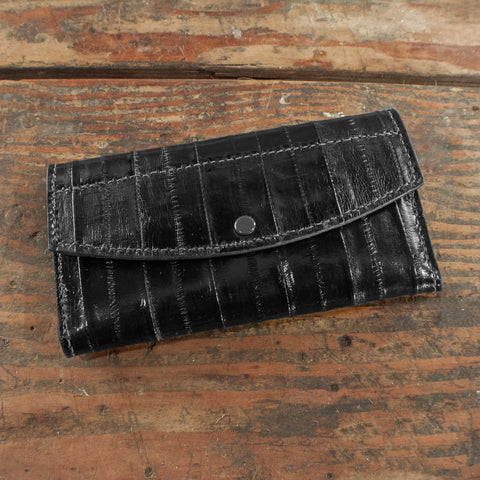 Black Eel Skin Leather Clutch Purse