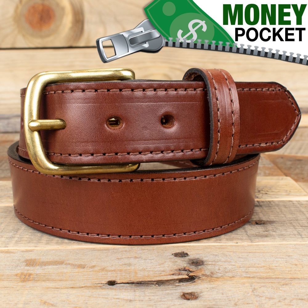 Brown American Bison Money Belt With 25 Zipper – Bullhide Belts