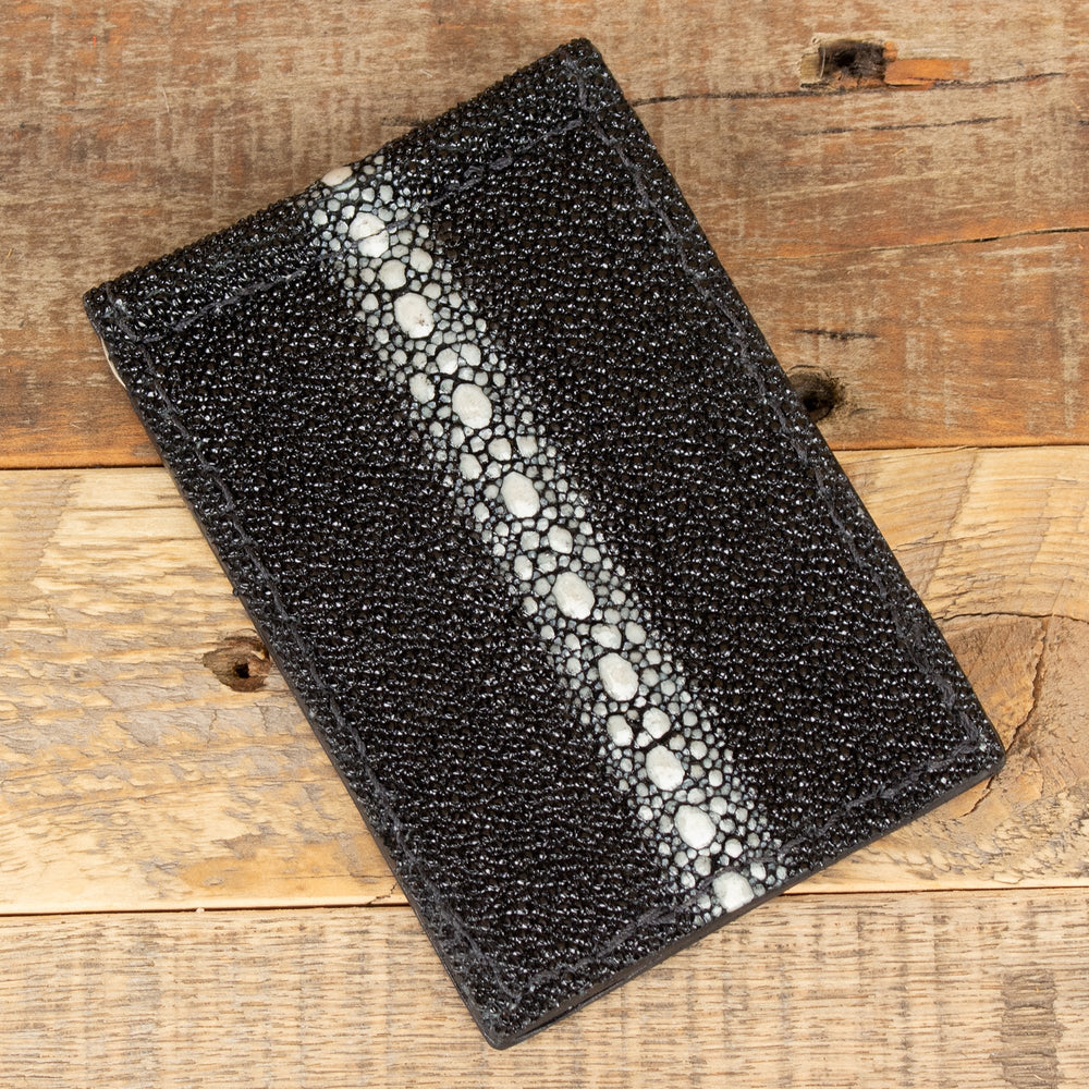 Leather coin-pocket wallet with all-over embossed eagle