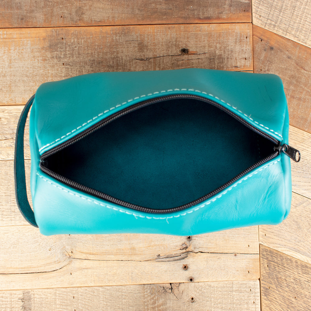 Turquoise Cowhide Leather Cosmetic Makeup Bag – Yoder Leather Company