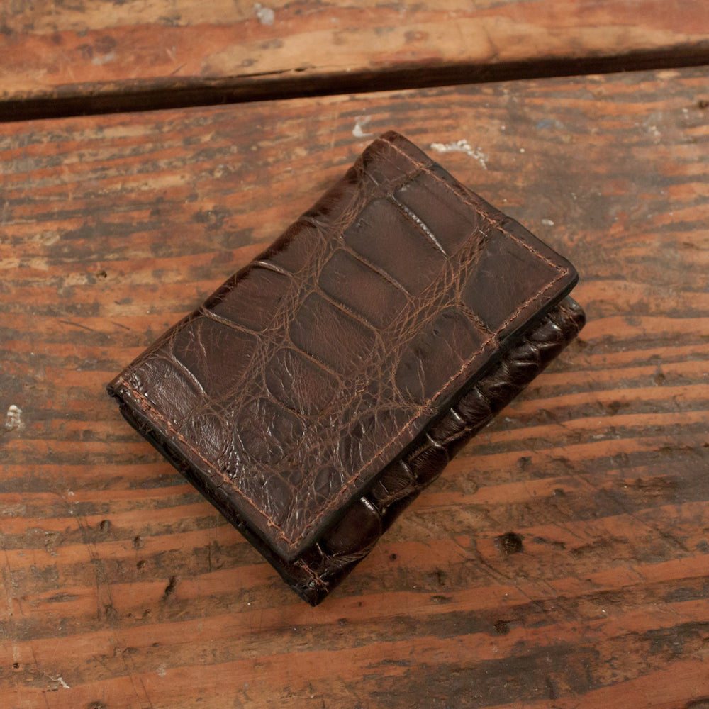 BROWN Handmade Genuine Crocodile Leather Bifold Wallets Card Money