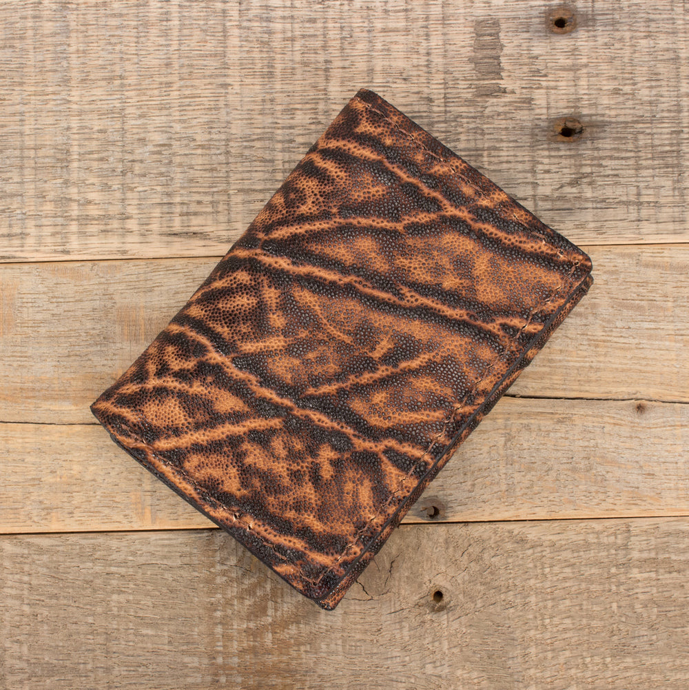 Rustic Brown Elephant Trifold Leather Wallet