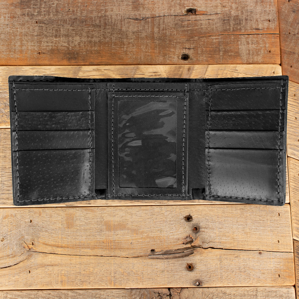 Black Premium Leather Trifold Wallet with ID Window